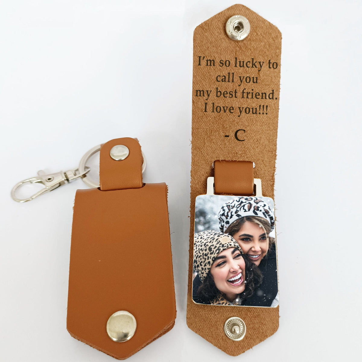 GeckoCustom I'm So Lucky To Call You My Best Friend Vintage Leather Photo Keychain C252