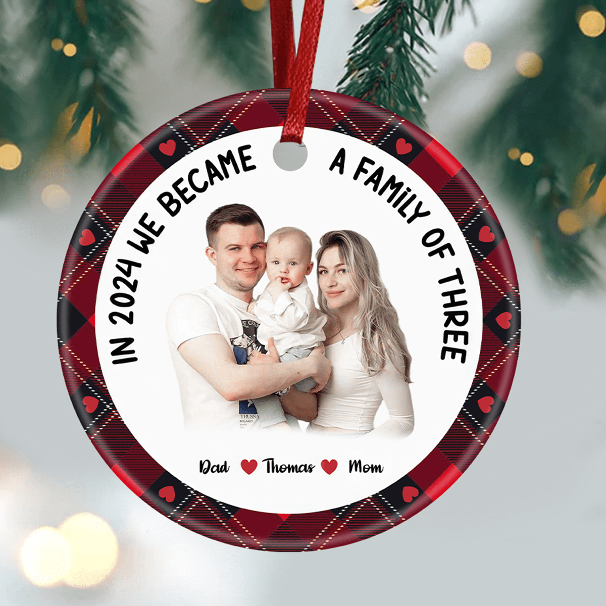 GeckoCustom In 2024 We Became A Family Of Three Family Ceramic Ornament For Christmas DM01 891383
