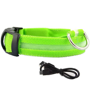 GeckoCustom LED Glowing Dog Collars Rechargeable Waterproof Luminous Collar Adjustable Dog Night Light Collar Pet Dog Safety Necklace Greeb usb charging / XS neck 28-40cm