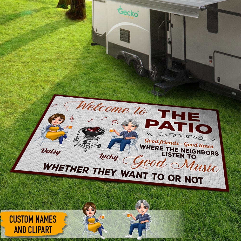 GeckoCustom Listen To The Good Music Couple Camping Patio Rug, Patio Mat Grilling HN590