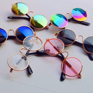 GeckoCustom Lovely Vintage Round Cat Sunglasses Reflection Eye wear glasses For Small Dog Cat Pet Photos Pet Products Props Accessories