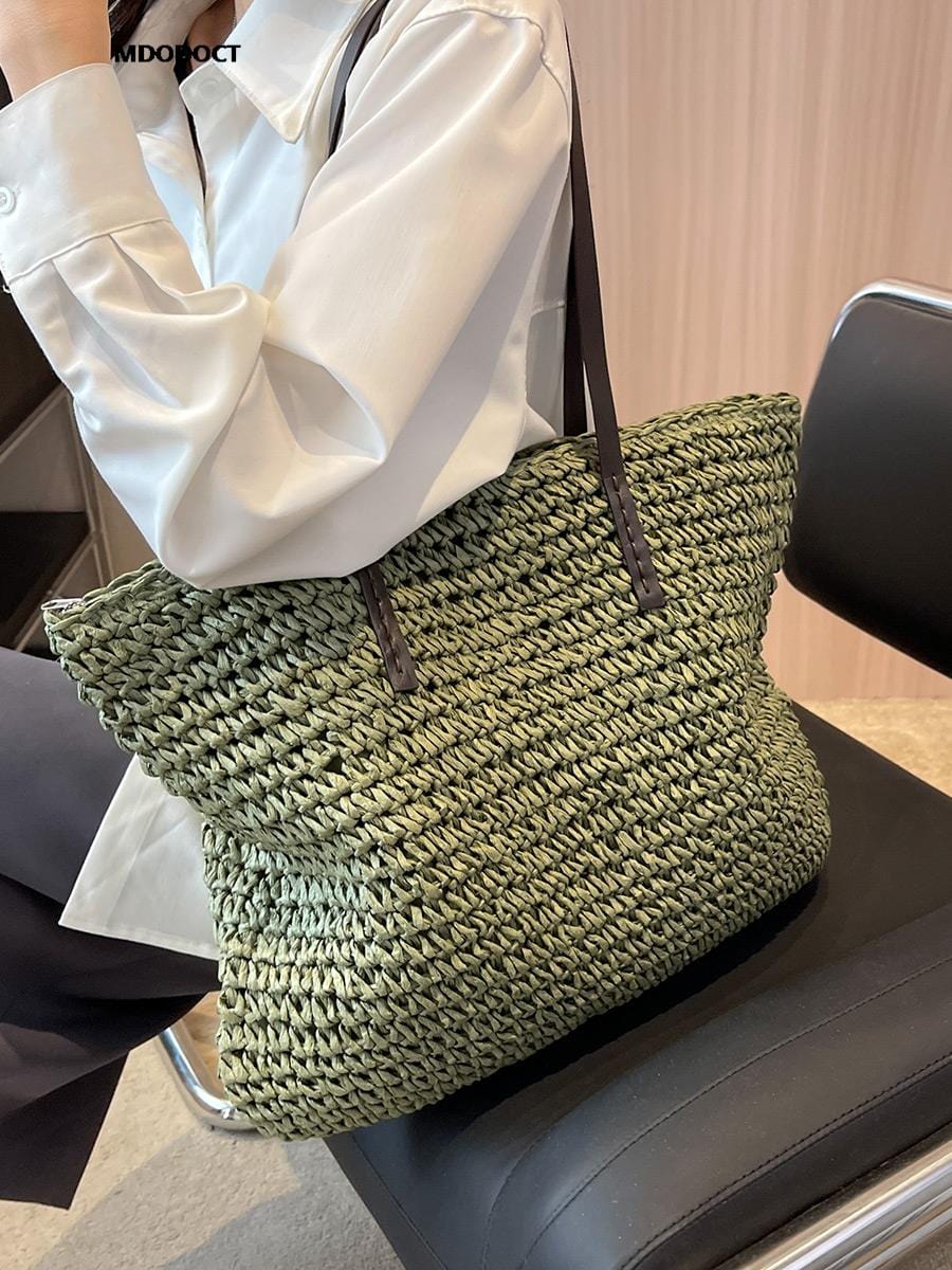GeckoCustom Luxury Design Straw Woven Tote Bags Summer Casual Large Capacity Handbags New Fashion Beach Women Shoulder Simple Style Shopping