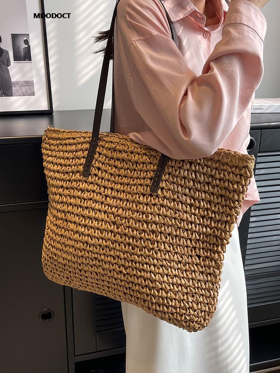 GeckoCustom Luxury Design Straw Woven Tote Bags Summer Casual Large Capacity Handbags New Fashion Beach Women Shoulder Simple Style Shopping