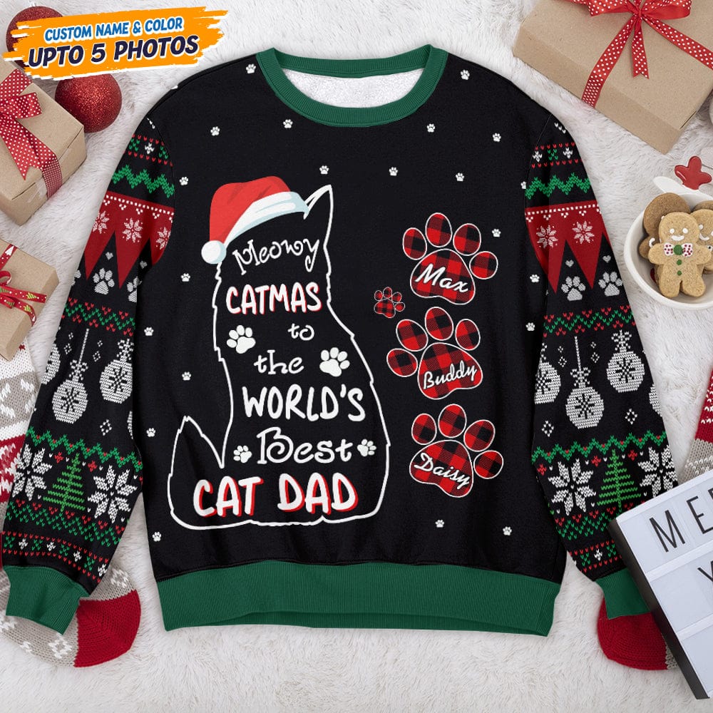 GeckoCustom Meowy Catmas To The World Cat AOP Sweatshirt N304 HN590