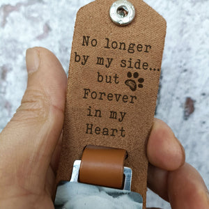 GeckoCustom No Longer By My Side But Forever In My Heart Dog Pet Memorial Vintage Leather Photo Keychain