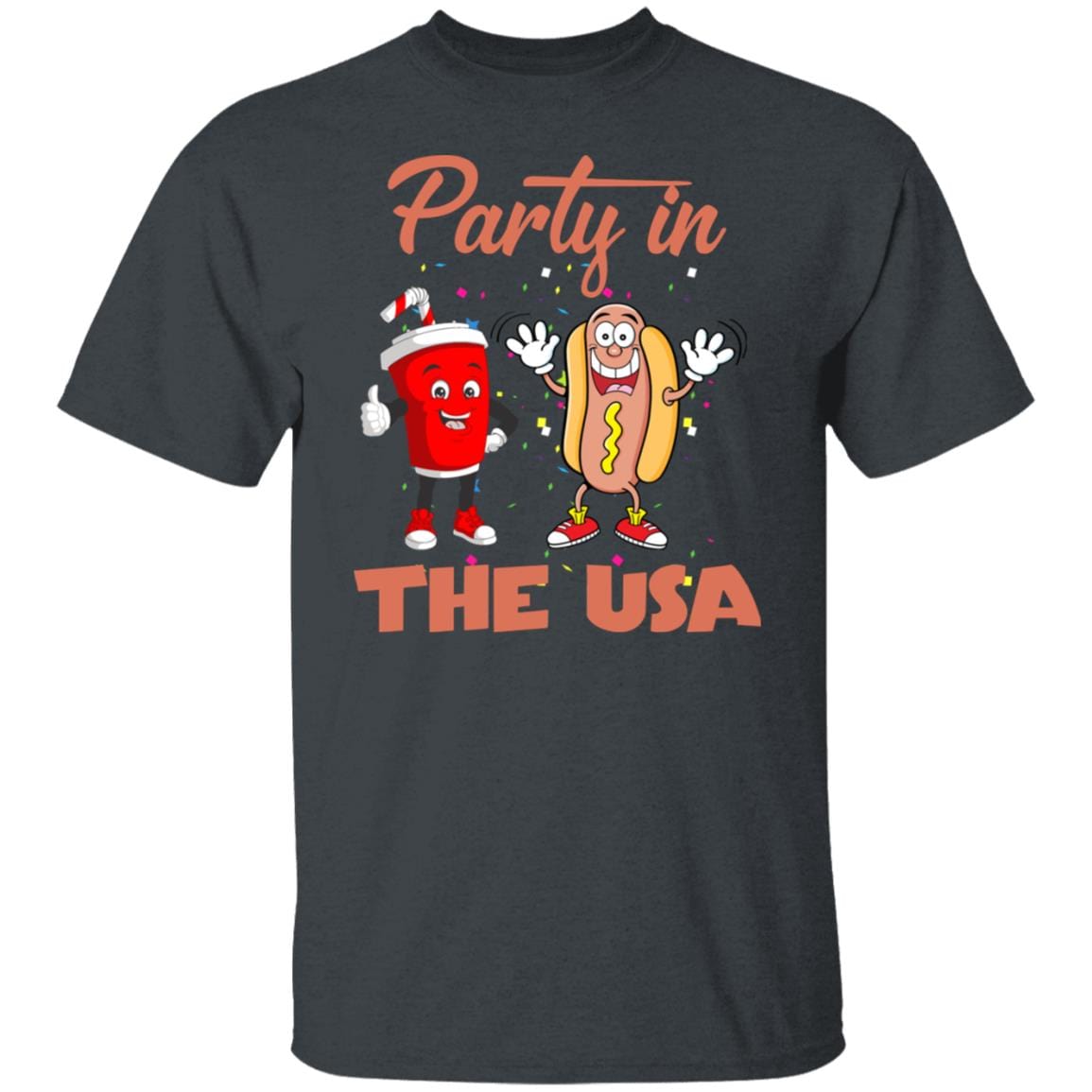 GeckoCustom Party in the USA Fourth of July Shirt H403 Basic Tee / Dark Heather / S