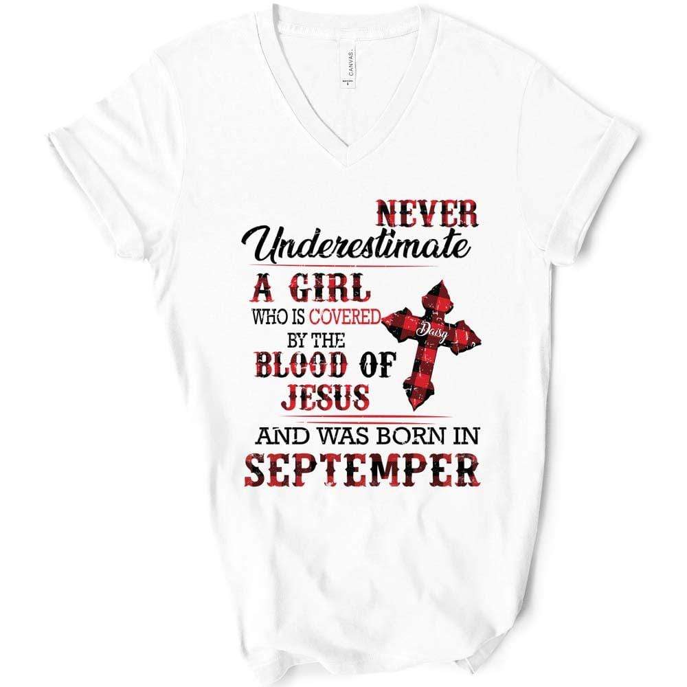 GeckoCustom Personalized Birthday Girl Shirt, Never Underestimate Girl Blood Of Jesus Birthday Shirt