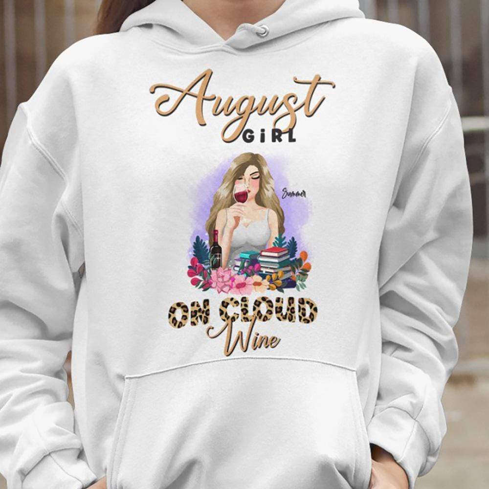 GeckoCustom Personalized Birthday T Shirt, Month Girl On Cloud Wine Birthday Shirt, Birthday Gift Pullover Hoodie / White Colour / S
