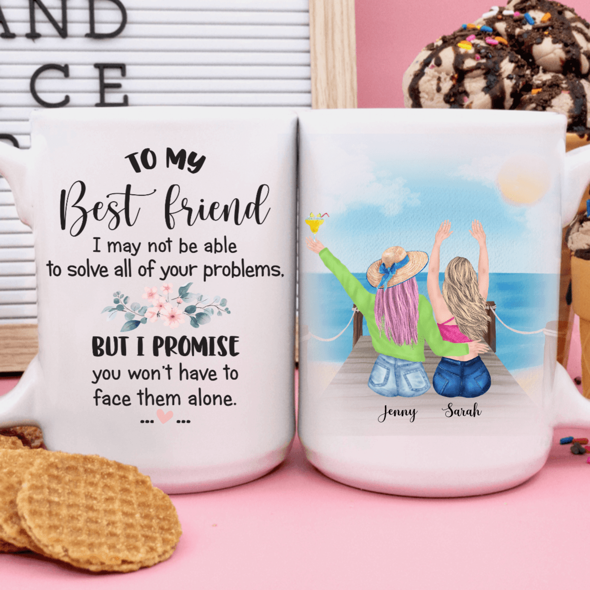 GeckoCustom Personalized Custom Coffee Mug, Best Friend Gift, You Won't Have To Face Them Alone