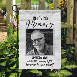 GeckoCustom Personalized Custom Garden Flag, Memorial Gift,  In Loving Memory Forever in our hearts 12"x18"