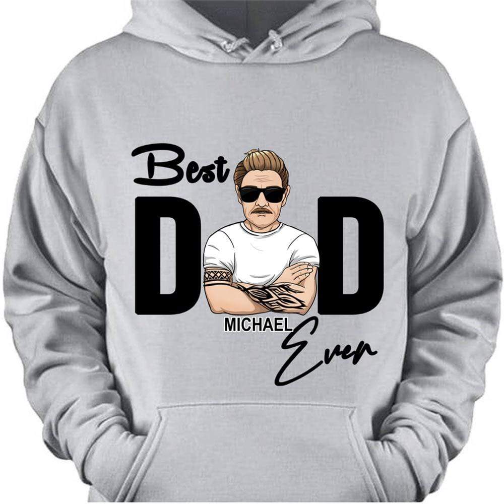 GeckoCustom Personalized Custom Photo Family Shirt, Best Dad Ever Old Man Shirt, Gift For Dad Pullover Hoodie / Sport Grey Colour / S