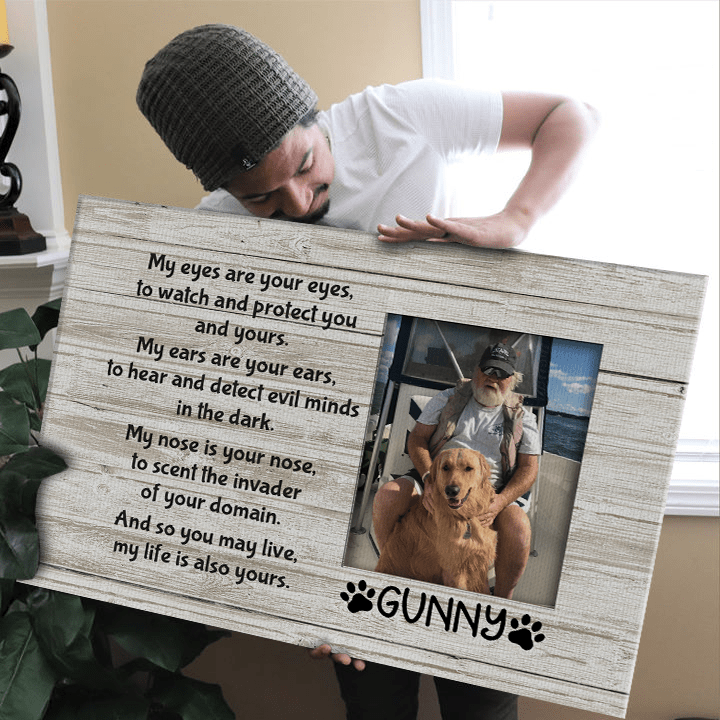 GeckoCustom Personalized Custom Print Canvas, Dog Lover Gift, My Eyes Are Your Eyes To Watch And Protect You And Yours 24"x16"