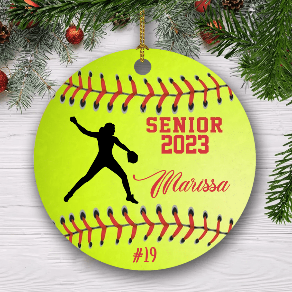 GeckoCustom Personalized Custom Softball Christmas Ornaments H526 Pack 1 / 2.75" tall - 0.125" thick