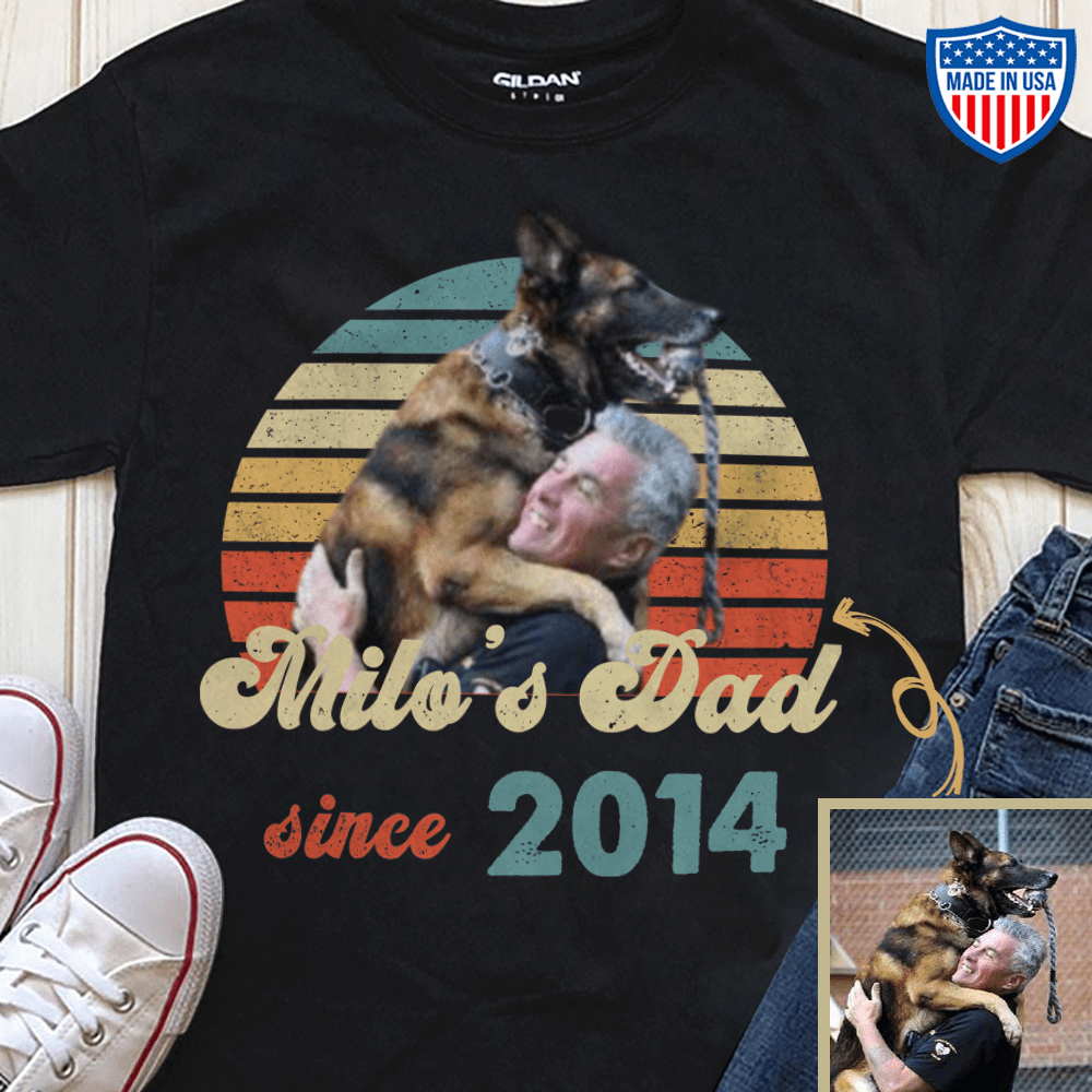GeckoCustom Personalized Custom Vintage Retro Dog Photo Shirt, Best Friend Since Shirt, Photo Print Shirt Unisex T-Shirt / Black / S