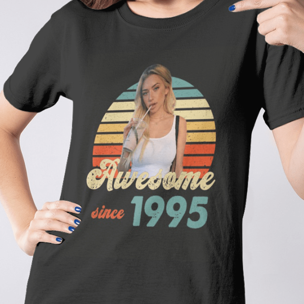 GeckoCustom Personalized Custom Vintage Retro Photo Shirt, Awesome Since Upload Photo, Photo Print Shirt