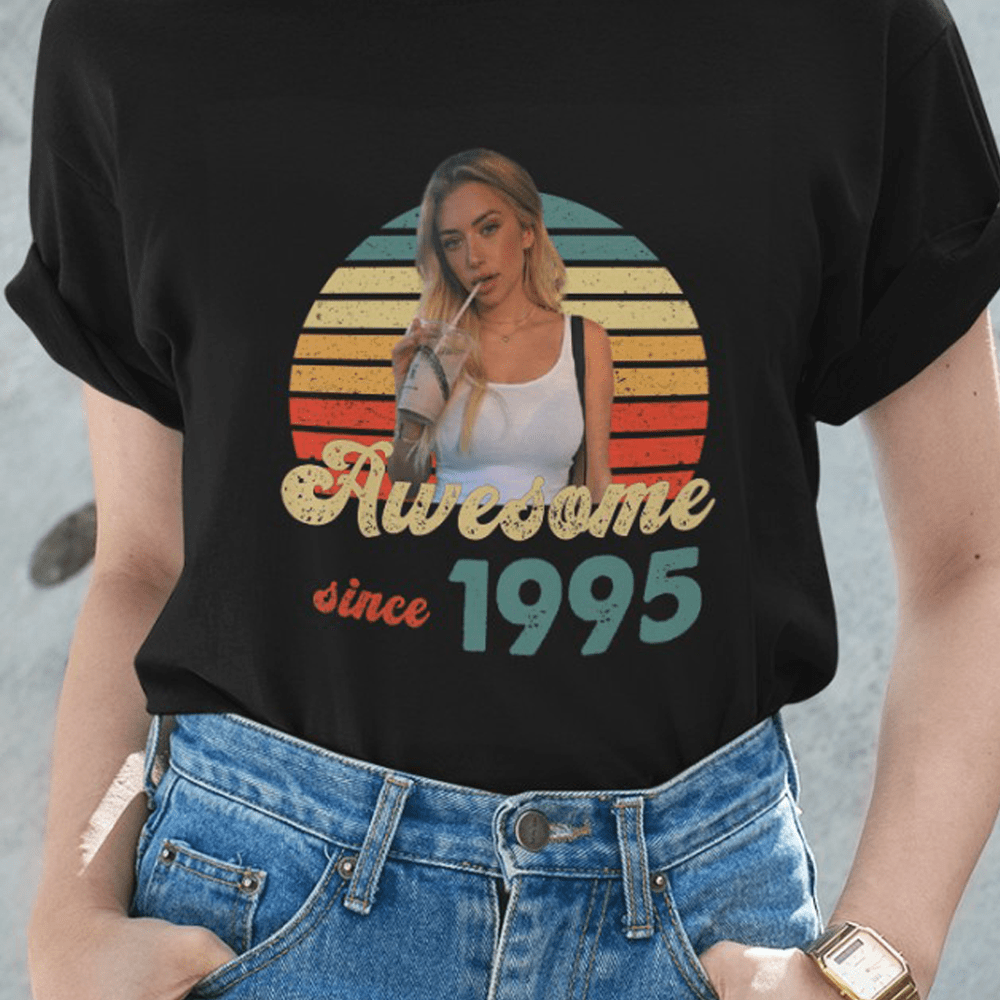 GeckoCustom Personalized Custom Vintage Retro Photo Shirt, Awesome Since Upload Photo, Photo Print Shirt Women T Shirt / Black Color / S