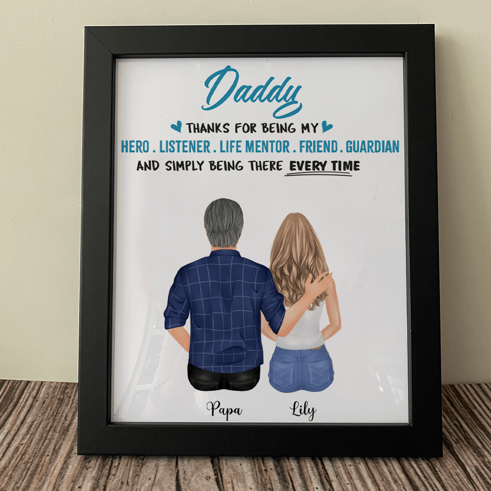GeckoCustom Personalized Dad and Daughter Picture Frame, Thanks For Being My Hero Listener, Gift For Dad & Grandpa 8"x10"