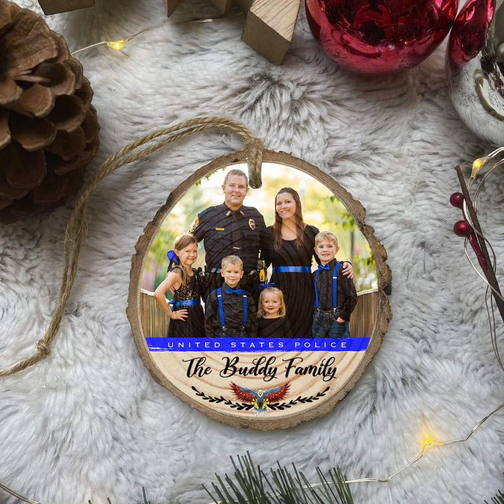 GeckoCustom Personalized photo ornament for U.S Police, Christmas wood slice ornament, HN590