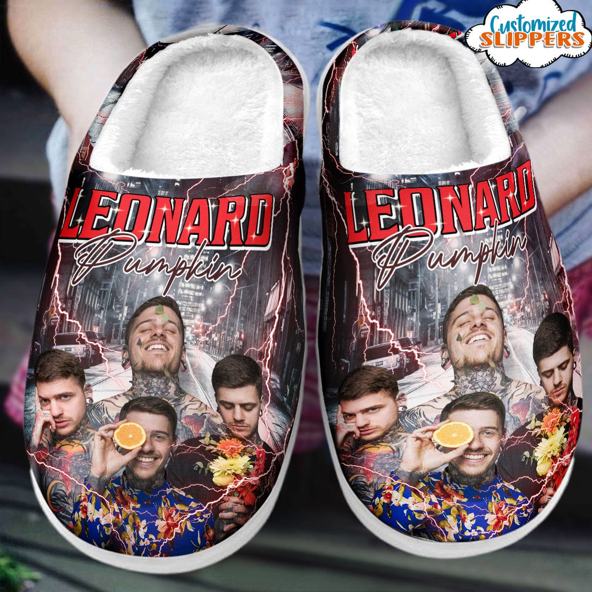 GeckoCustom Personalized Plush Slippers Photos Dog Cat Style Vintage N369 889878