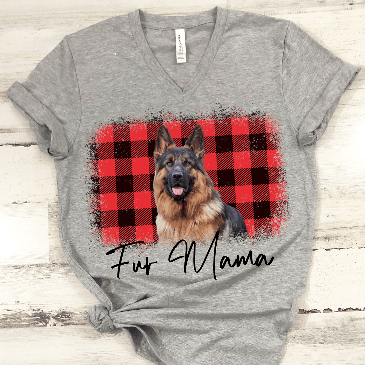 GeckoCustom Personalized Vintage Photo Custom Dog Shirt, Gift For Dog Lover, Fur Mama Fur Grandma Women V-Neck T Shirt / V Sport Grey / S