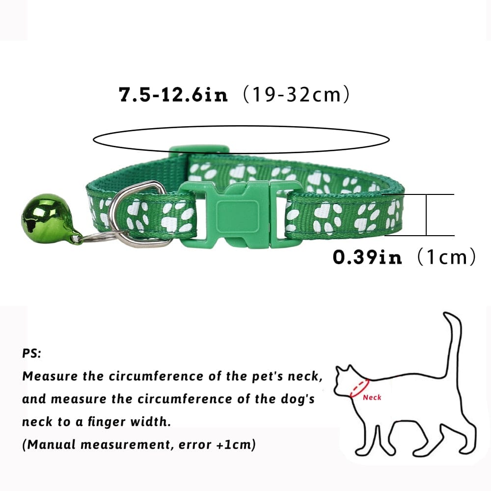 GeckoCustom Pet Collar With Bell Cartoon Footprint Colorful Dog Puppy Cat Accessories Kitten Collar Adjustable Safety Bell Ring Necklace Pet