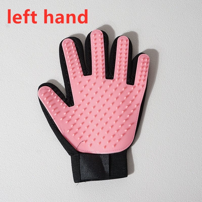 GeckoCustom Pet Hair Remover Massage Brush Grooming Glove Left Pink