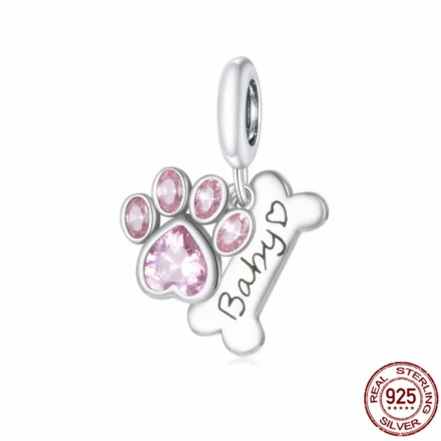 GeckoCustom Pet Paw Print & Bone Dangle Charm Authentic 925 Sterling Silver Bead Fit Original Pandora Bracelet Necklace Jewelry For Women SS800