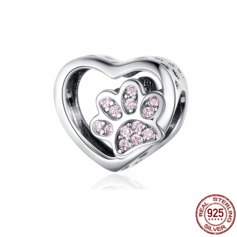 GeckoCustom Pet Paw Print & Bone Dangle Charm Authentic 925 Sterling Silver Bead Fit Original Pandora Bracelet Necklace Jewelry For Women SS812