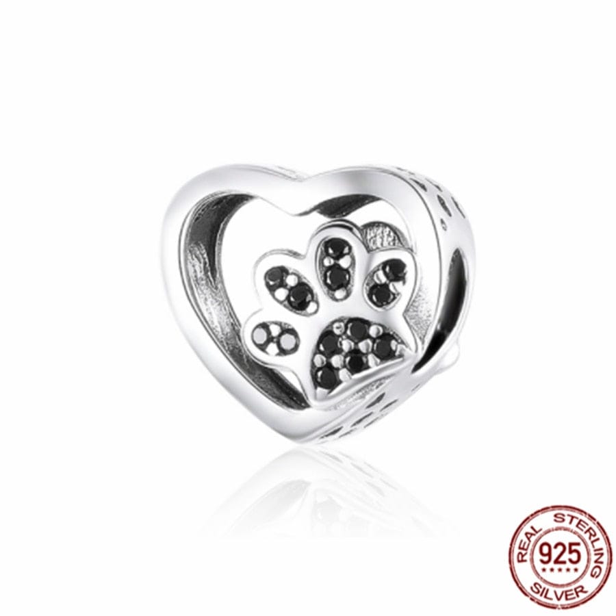 GeckoCustom Pet Paw Print & Bone Dangle Charm Authentic 925 Sterling Silver Bead Fit Original Pandora Bracelet Necklace Jewelry For Women SS813
