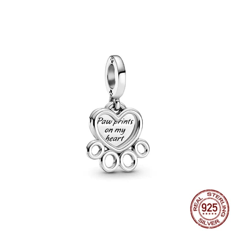 GeckoCustom Pet Paw Print & Bone Dangle Charm Authentic 925 Sterling Silver Bead Fit Original Pandora Bracelet Necklace Jewelry For Women SS357