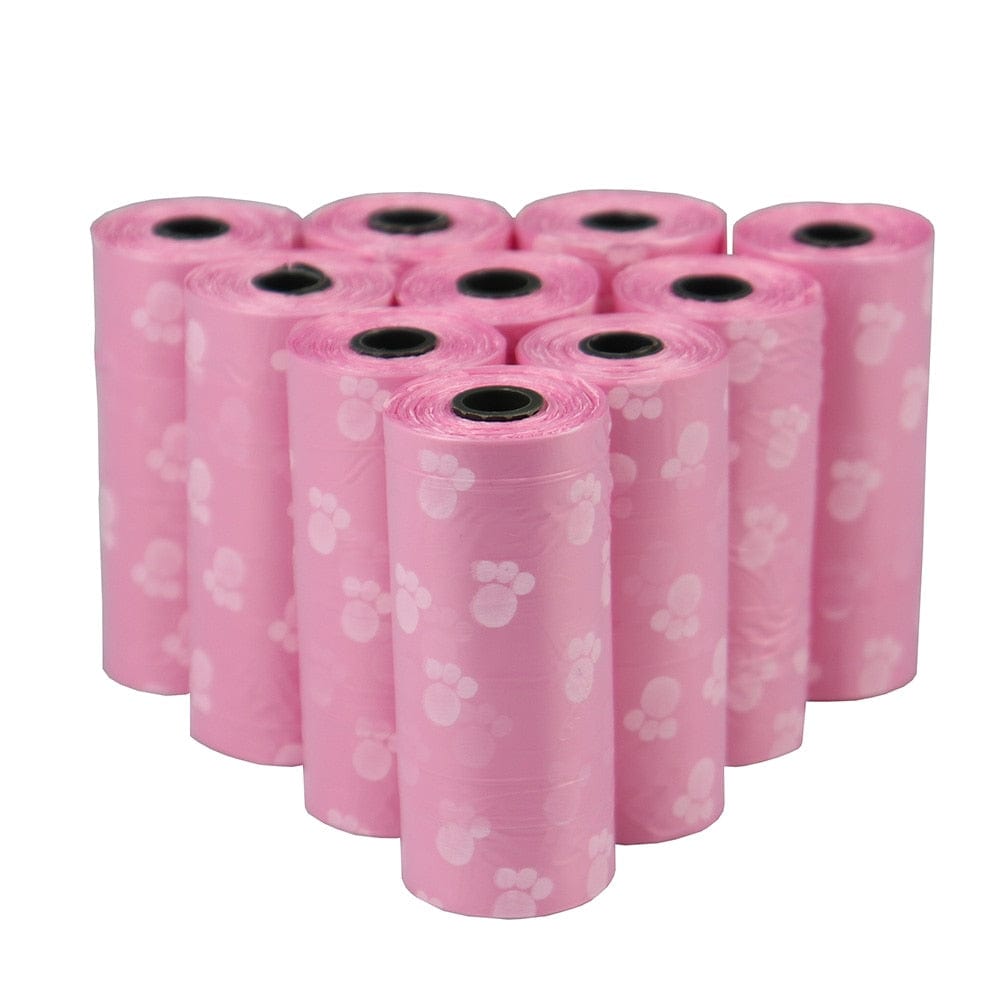 GeckoCustom Pet Poop Bags Disposable Dog Waste Bags, Bulk Poop Bags with Leash Clip and Bone Bag Dispenser 5Roll(75Pcs) Bags with Paw Prints 5 Roll Pink