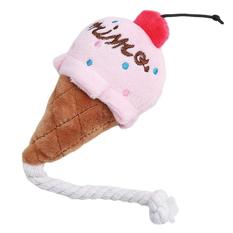 GeckoCustom Puppy Dog Plush Squeaky Toys for Small Medium Dogs Bone Aggressive Chewers for Pet Cat Products Puppy Accessories Pink Ice-Cream / 1 Pc