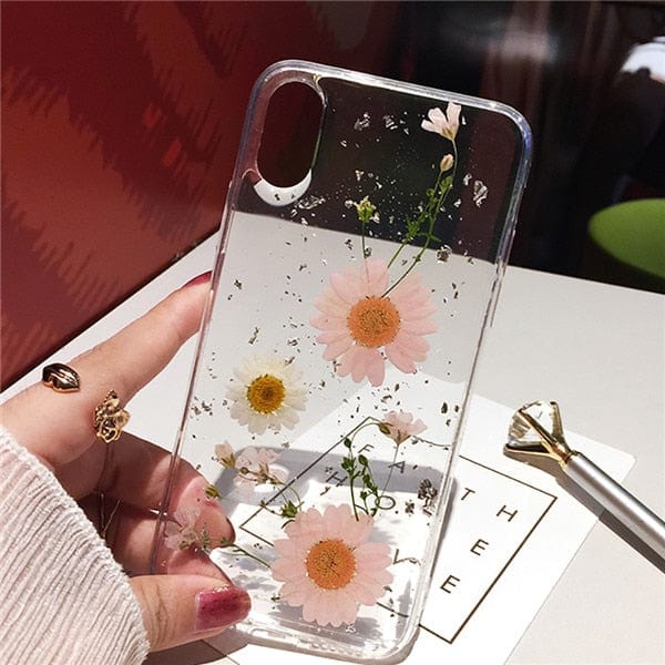 GeckoCustom Qianliyao Dried Flower Silver foil Phone Cases For iPhone 15 14 13 12 11 Pro Max XS Max XR X 6s 7 8 Plus SE Soft Silicone Cover 1 / For iphone 15