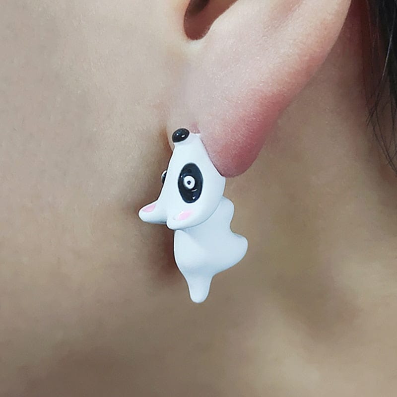 GeckoCustom Soft clay cute animal bite earrings studs - Fun Gift Idea Little White Dog