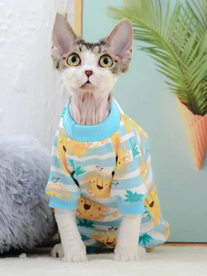 GeckoCustom Sphynx Cat Clothes Cute Cotton Kitten Cat Jumpsuit Warm Cats Overalls Hoodies Costumes For Sphinx Devon Cat ropa para gato