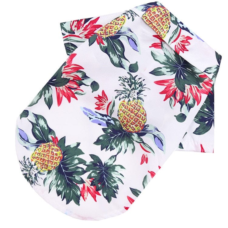GeckoCustom Summer Dog Clothes Cool Beach Hawaiian Style Dog Cat Shirt Short Sleeve Coconut Tree Printing 2023 New Fashion Gift For Pet White Pineapple / S