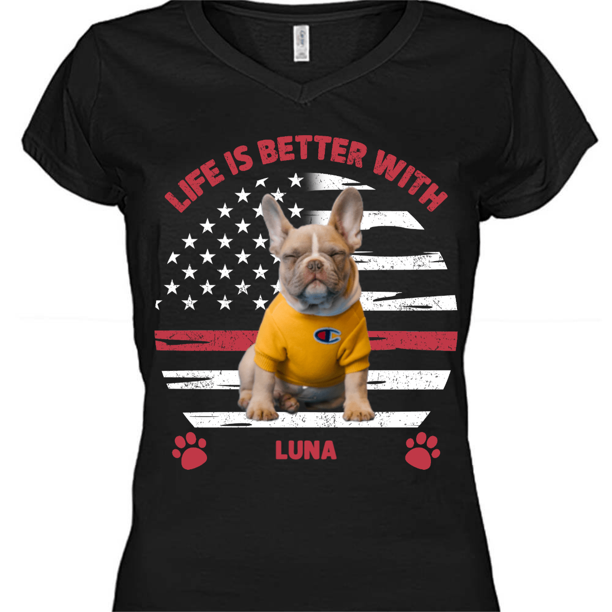 GeckoCustom Thin Red Line, Custom T-Shirt For Firefighter, Dog Lovers, SG02 Women V-neck / V Black / S