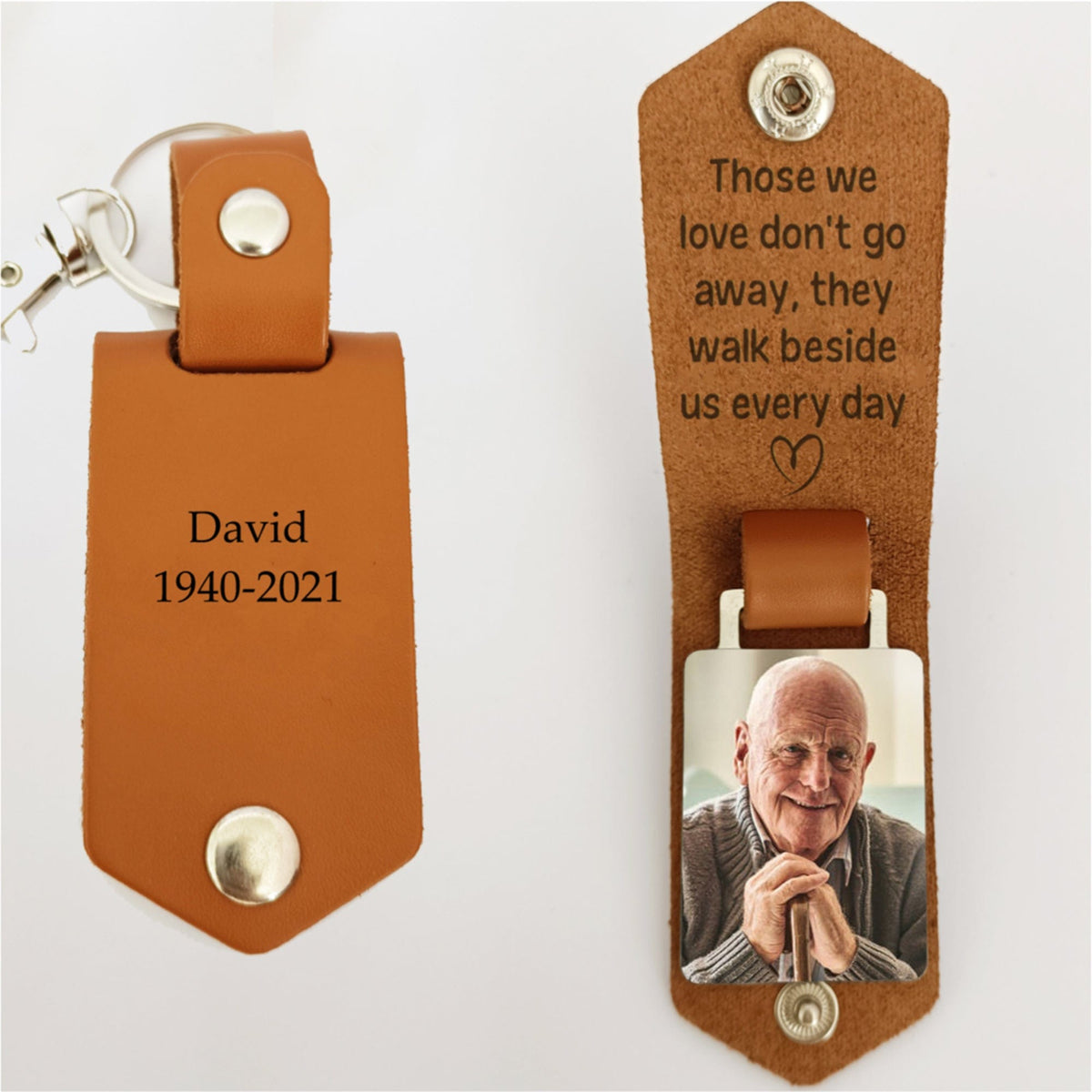 GeckoCustom Those We Love Don't Go Away Memorial Vintage Leather Photo Keychain
