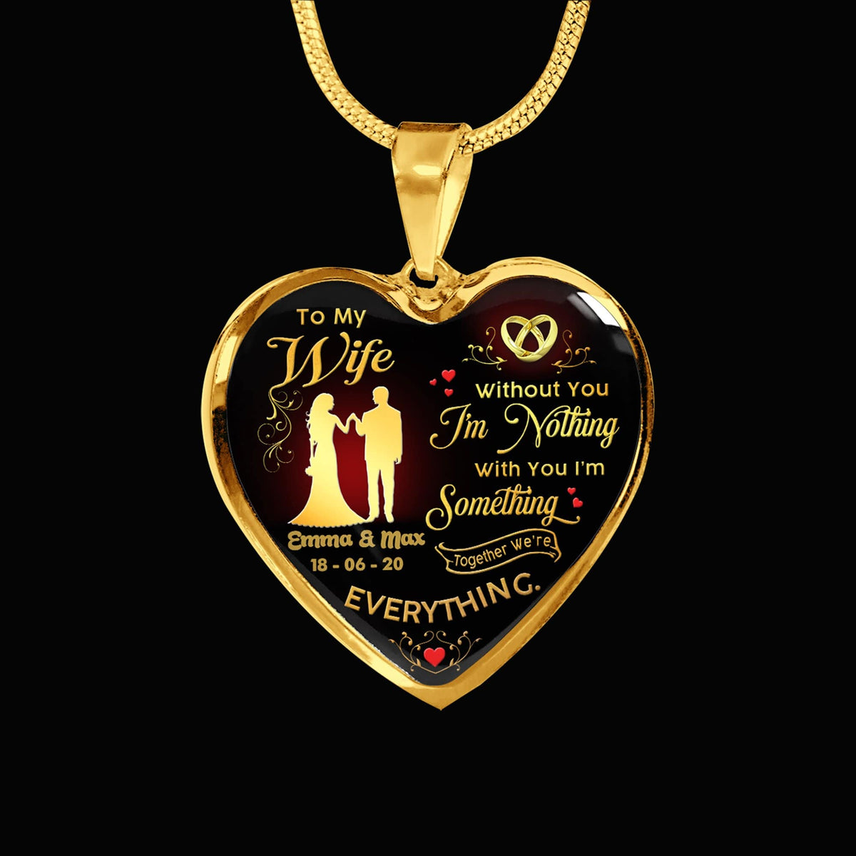 GeckoCustom To My Wife Custom Heart Necklace Luxury Necklace (Gold)
