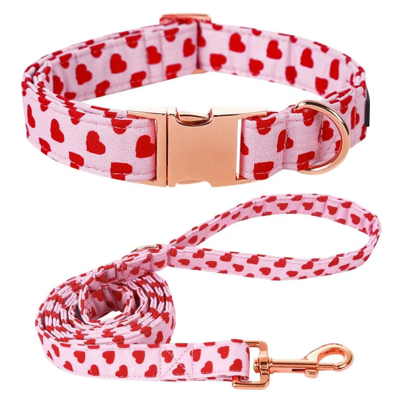 GeckoCustom Unique Style Paws Personlized Pink Valentine Dog Collar with Bow Heart Pet Collar Flower Dog Collar Large Medium Small Dog collar leash / XS