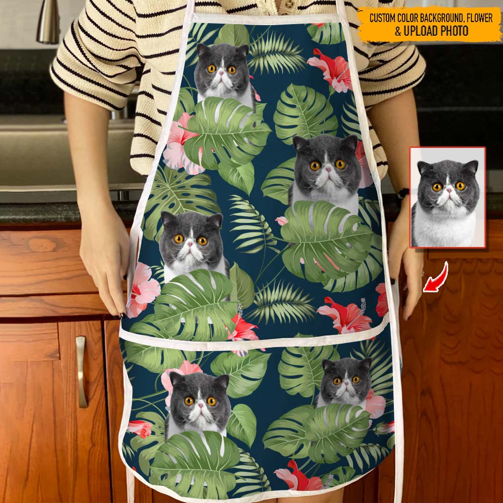 GeckoCustom Upload Cat Photo Hawaii Cotton Apron, N304 HN590
