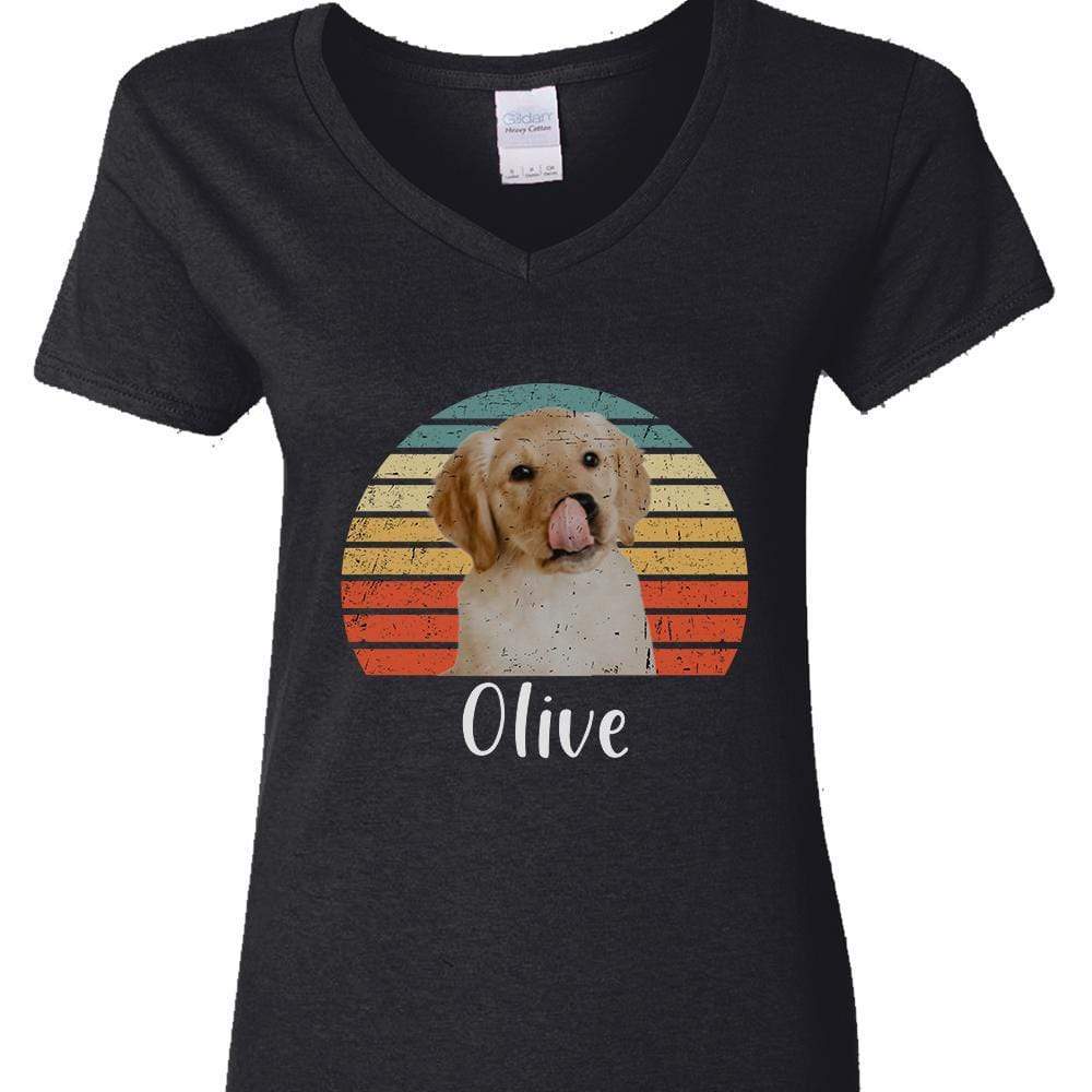 GeckoCustom Vintage Retro Shirt Custom Photo Dog Cat N369 889781 Women V-neck / V Black / S