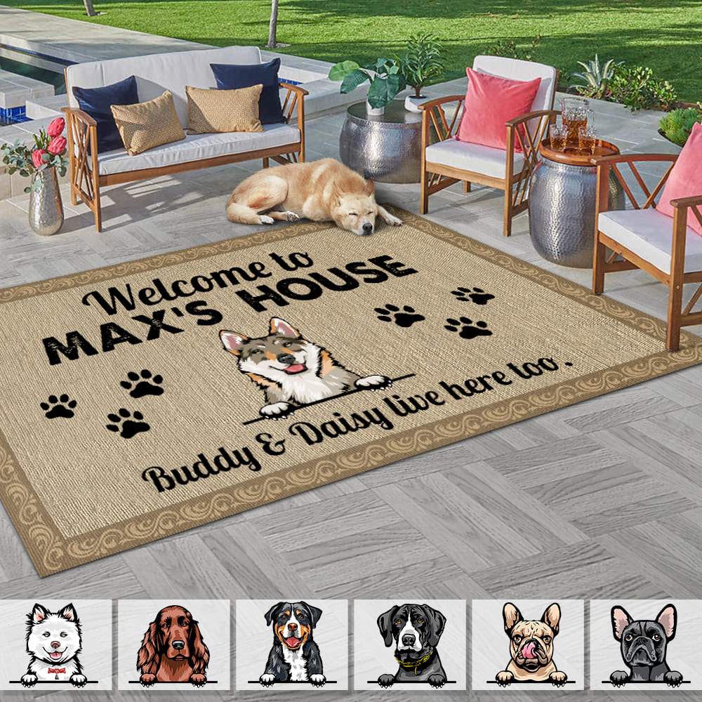 GeckoCustom Welcome Dog's House Dog Patio Mat Personalized Gift NA29 889753 4'x6' (48x72 inch)