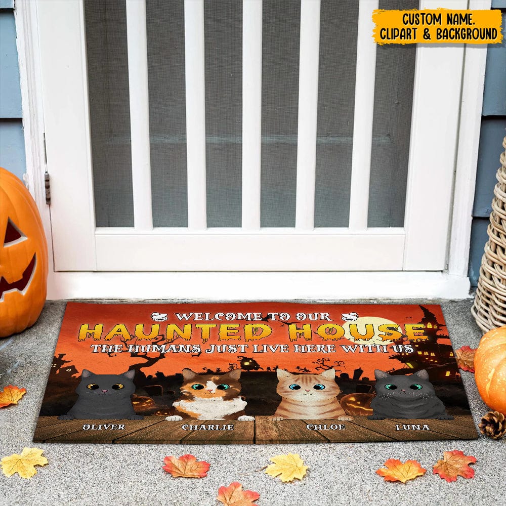 GeckoCustom Welcome To Our Haunted House Cat Doormat N304 HN590