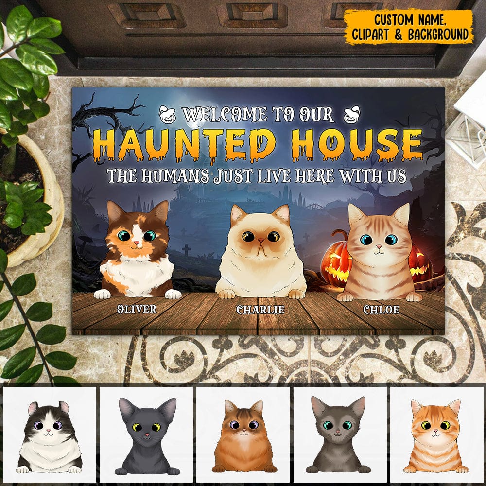 GeckoCustom Welcome To Our Haunted House Cat Doormat N304 HN590