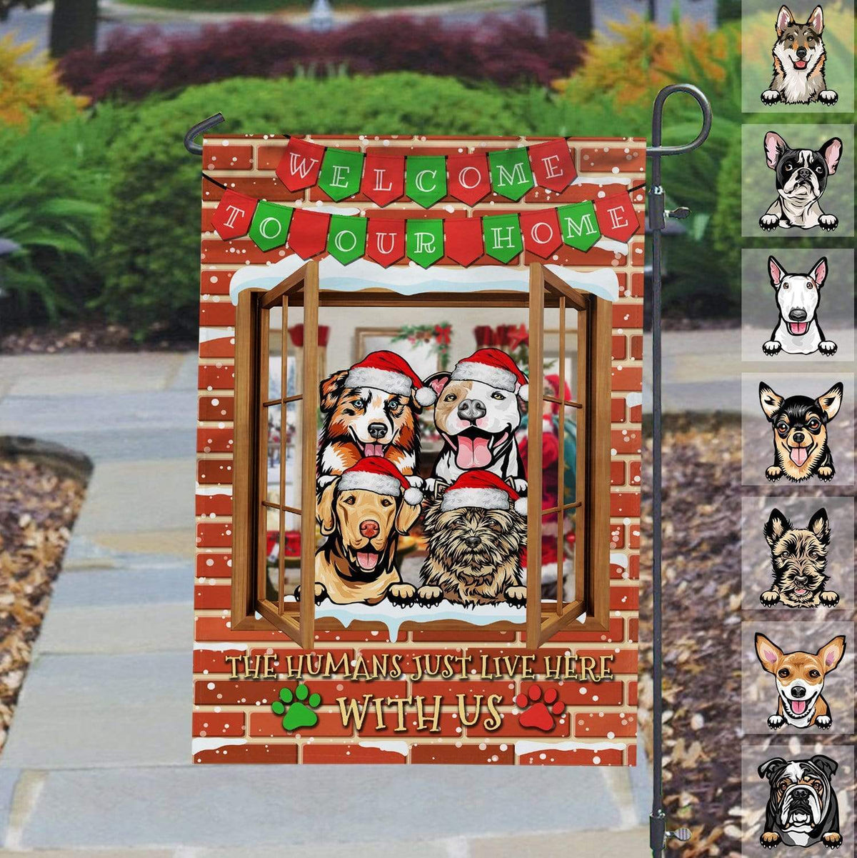 GeckoCustom Welcome To Our Home Christmas Dog Garden Flag, Custom Dog Lover Gift, Christmas Gift, HN590