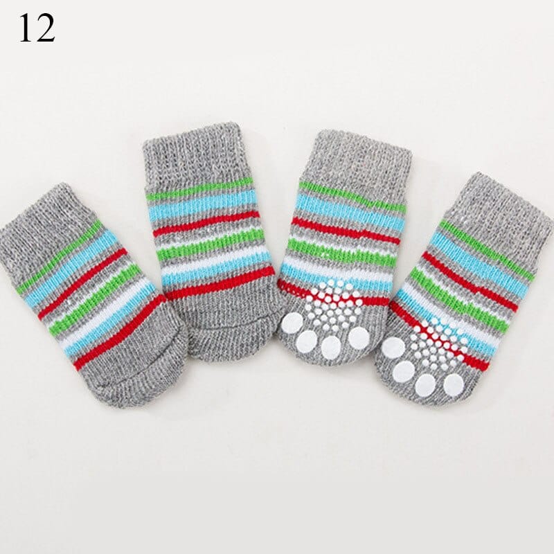 GeckoCustom Winter Warm Dog Socks Cute Cartoon Anti Slip Skid Pet Shoes Socks 4Pcs Soft Breathable Paw Protector for Small Puppy Cat Dogs 12 / S