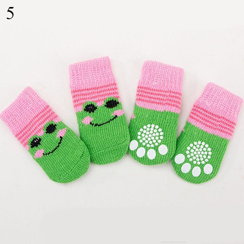 GeckoCustom Winter Warm Dog Socks Cute Cartoon Anti Slip Skid Pet Shoes Socks 4Pcs Soft Breathable Paw Protector for Small Puppy Cat Dogs 5 / S