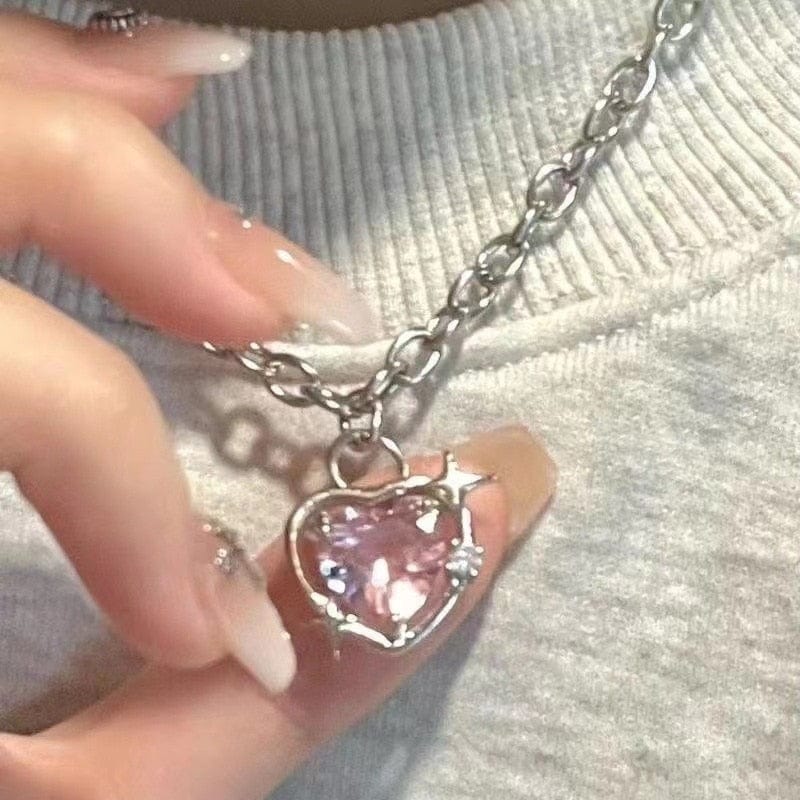 GeckoCustom Y2K Accessories Fashion Peach Heart Water Drop Pendant Necklace Pink Crystal Egirl Sweet Cool Clavicle Chain Aesthetic Jewelry