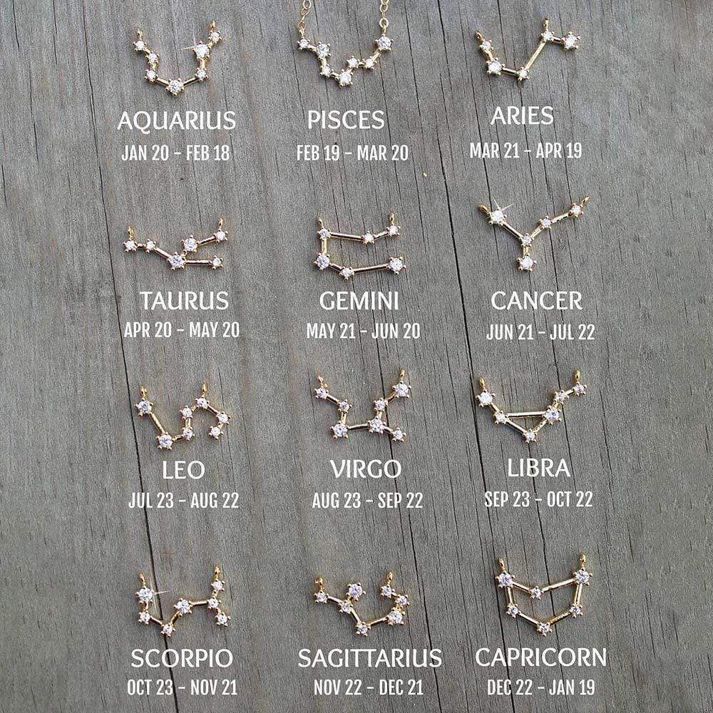 GeckoCustom Zodiac Necklace, Gold Zodiac Necklace, Astrology Sign Necklace HN590